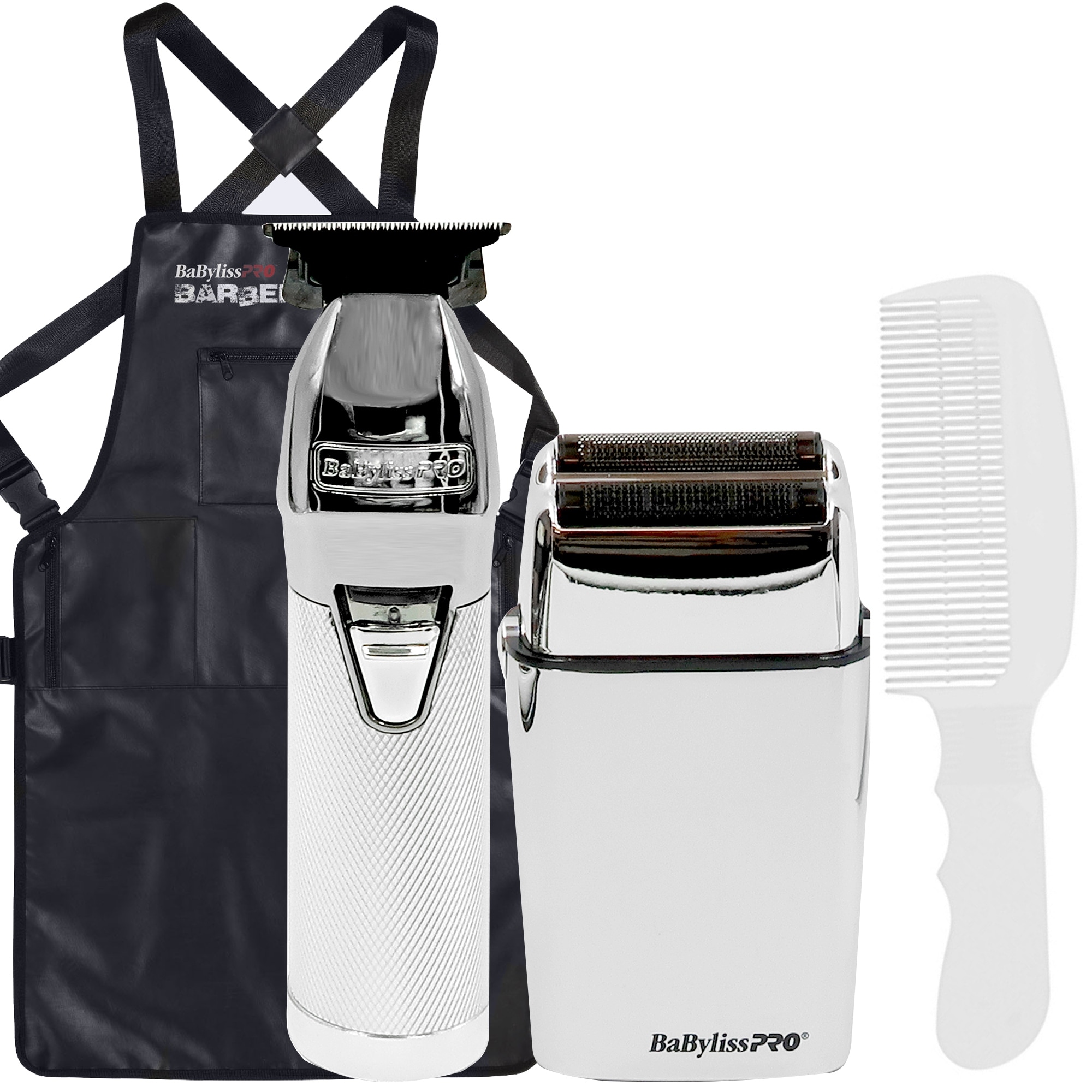BaByliss Pro LIMITEDFX Collection Limited Edition Trimmer and Double Foil Shaver FXDUOFS2TS Barber Apron Flat Top Comb White Bed Bath Beyond 41992813